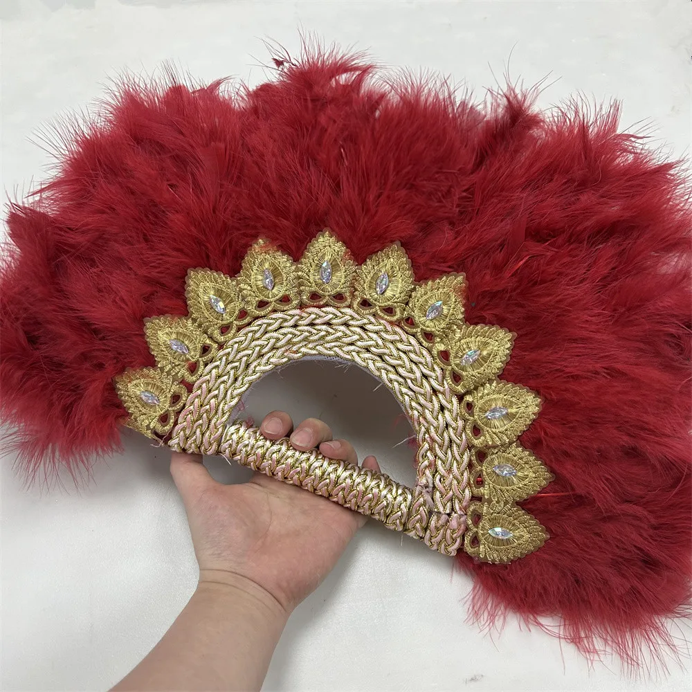 1pcs Handmade African Turkey Feather Dance Hand Fan  Handfan for Wedding Decoration Fan with Handmade Stones Customized Fan-X2