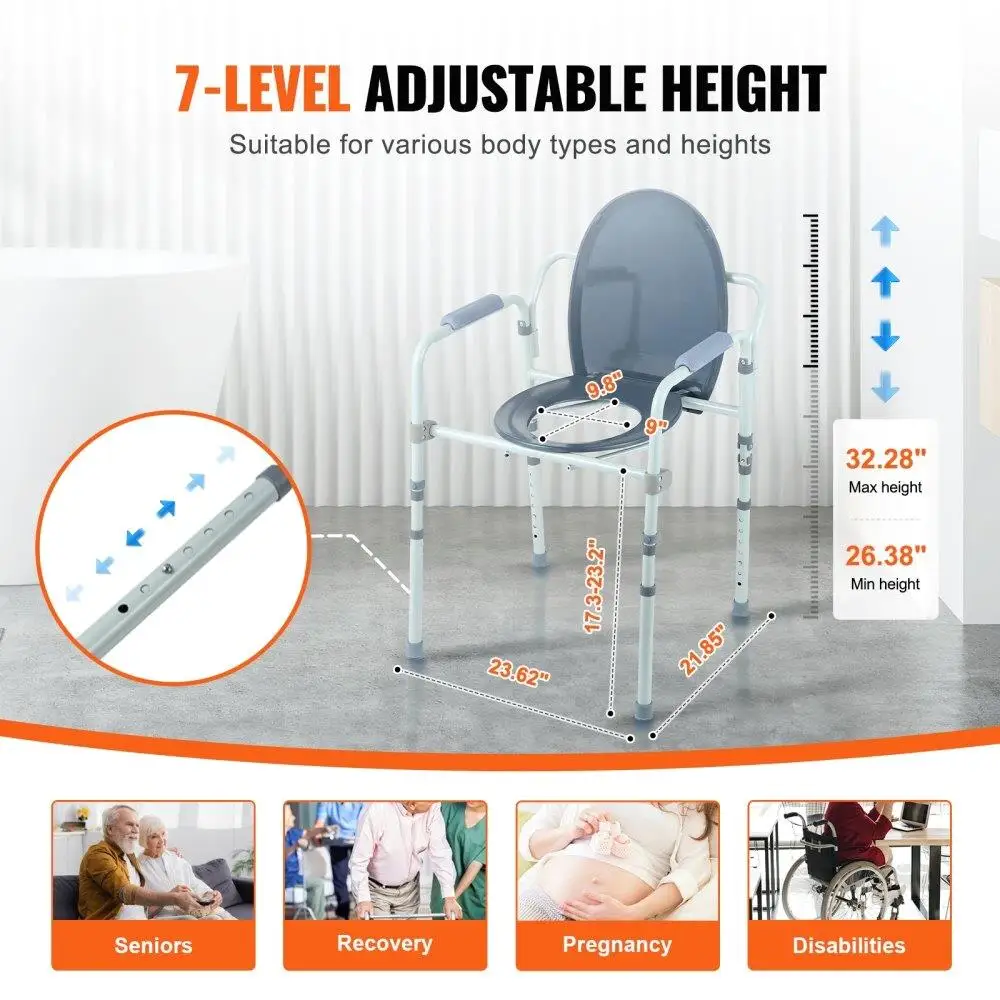 Sedia da comodino, comodino con sedile del water più ampio, altezza regolabile a 7 livelli, secchio rimovibile da 5,8 litri, facile da montare, 350