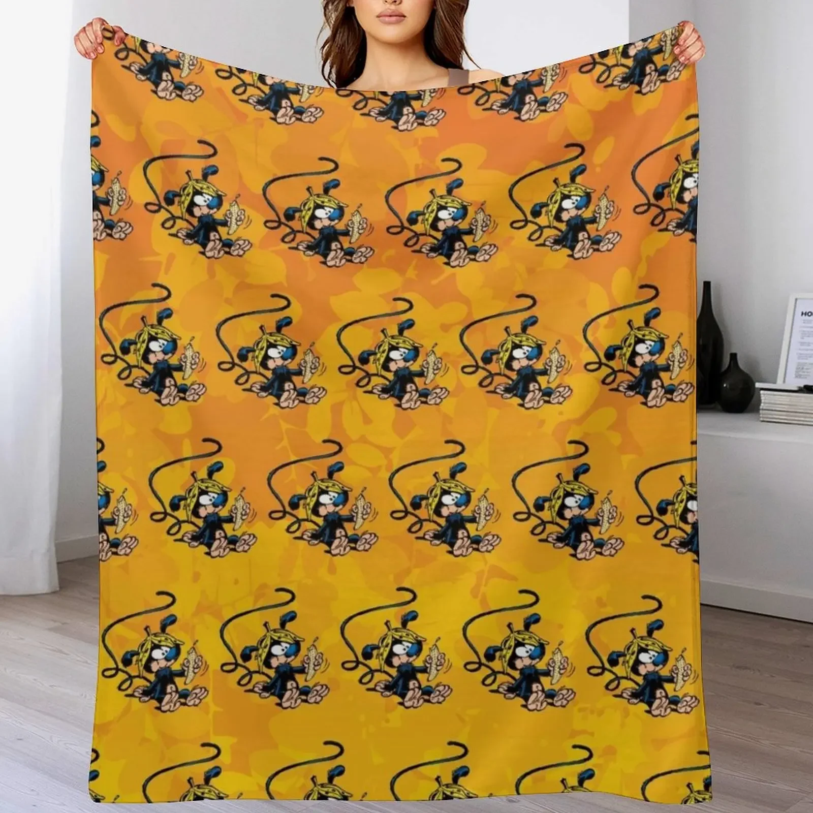 

Marsupilami baby eating banana / Orange design / Pattern Throw Blanket Soft Big Furrys Blankets For Baby Blankets