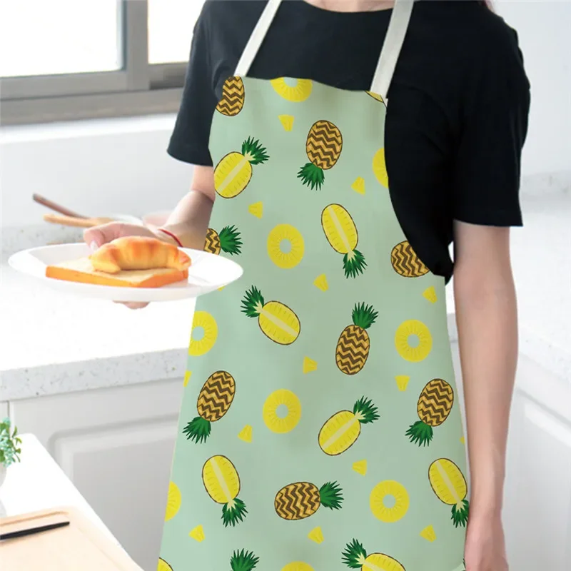 Fruit Cotton Linen Apron Cherry Orange Lemon Printed Kitchen Women Baking Waist Bib Home Cooking Sleeveless Pinafore Delantal