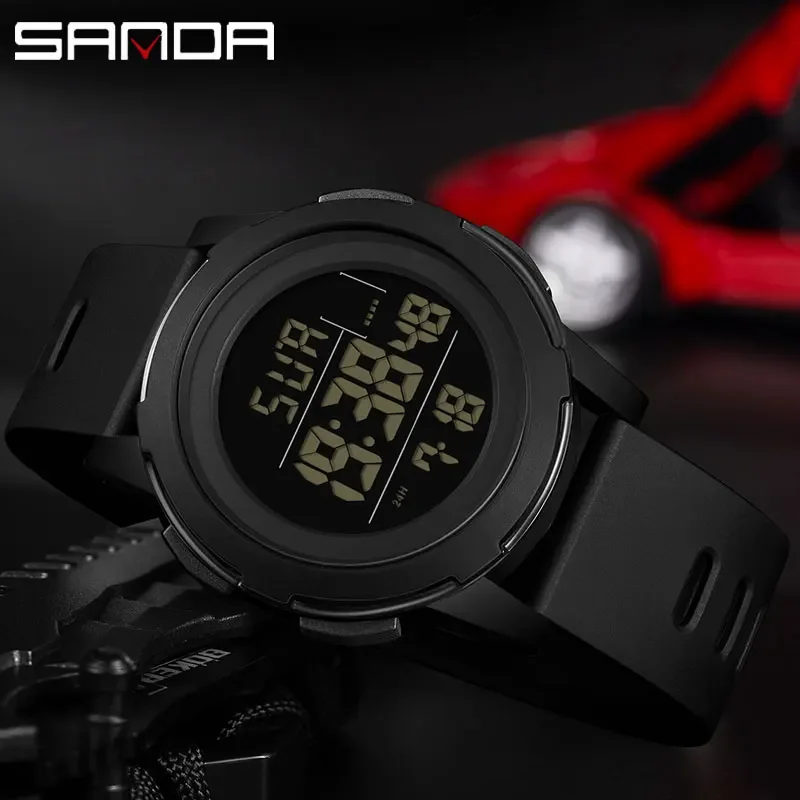 SANDA New Men Sport Wristwatch Luxury Luminous LED Analog Digital Display Stopwatch Waterproof Male Electronic Stopwatch Clock(F