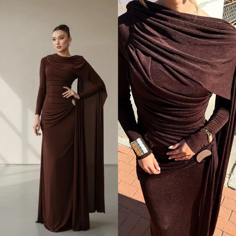 

Chic Women’s Sexy Long Sleeve Bodycon Dress With Draped Waist And Ruching Elegant Solid Color Autumn Winter Slim Fit Party Dress
