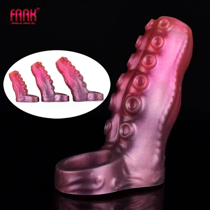 FAAK Silicone Fantasy Octopuses Leg Dildo Sheath Ribbed Inside Penis Sleeve Size S M L Sex Toys For Men Male Masturbator