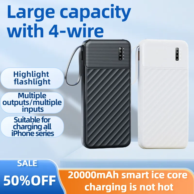 20000mAh Power Bank: 10W Fast Charging & Three-in-one Bracket. Perfect for Multi-Device Simultaneous Charging.