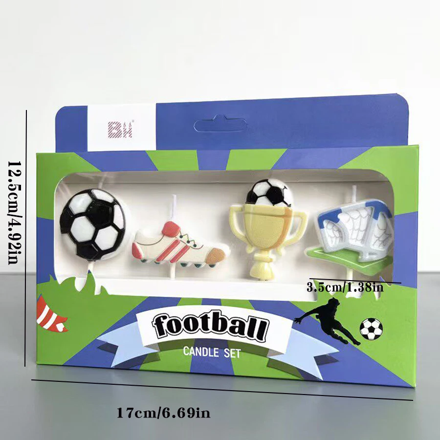 4-teiliges Kreatives Fußball-Themen-Kerzenset zur Kuchendekoration mit Fußballschuhen, Trophäe und Fußballtor für Geburtstagsfeiern – Detail 2