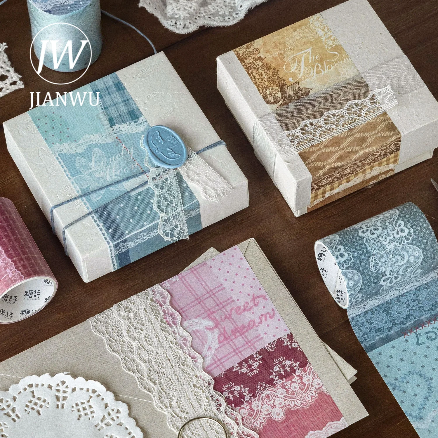 JIANWU 50mm*200cm Vintage Lace Pattern Landscape Material Collage Scrapbooking Washi Tape Creative DIY Journal Stationery view 4