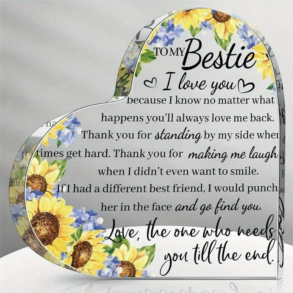 Acrylic Heart Keepsake & Paperweight, Sunflower Design, Ideal for Friends, Women, Birthday, Cheer Up Gift, Home Decor