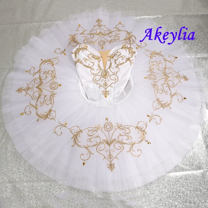 Akeylia white gold Pre-Professional Ballet Tutu girls performance Pancake Tutu Costumes ballet costume sleeping beauty 20048C