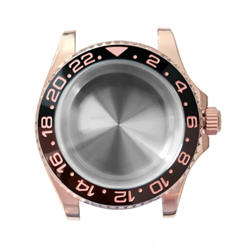 

40MM Rose Gold Stainless Steel Watch Parts Case Sapphire Crystal The Bezel Can Move Fits For 29MM Dial