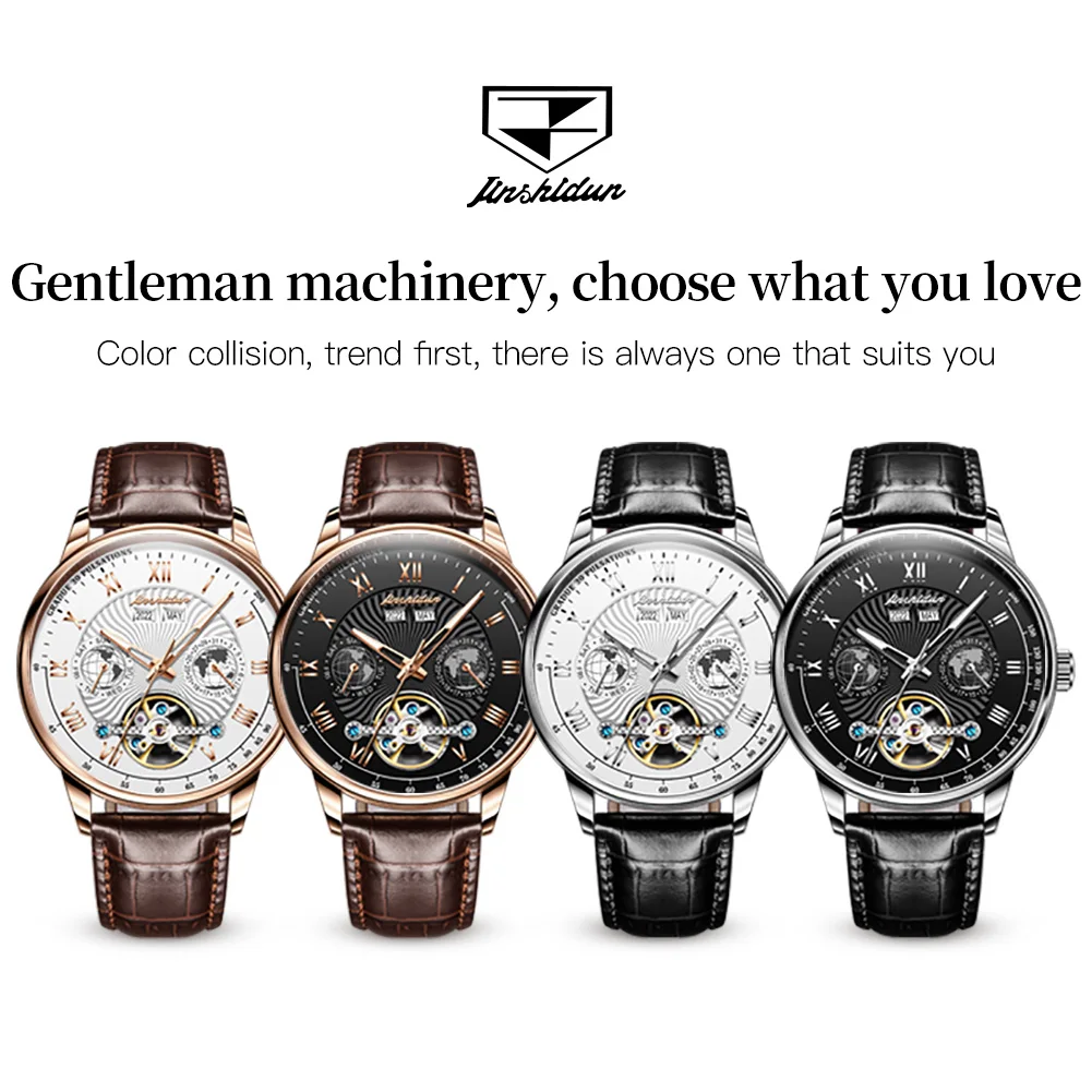 JSDUN Casual Wrist Watch Men Original Classic Leather Automatic Mechanical Watch for Men High Quality Men\'s Waterproof Watches