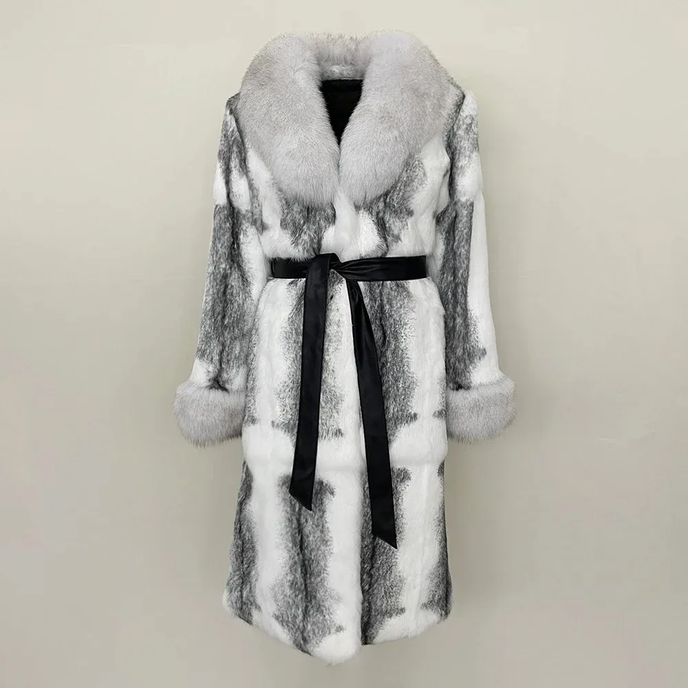 Real Fox Fur Collar Coat 2024 New Autumn Winter Thickened Fur Coat for Women Rabbit Fur One-piece Long Style Fashion Warm Women