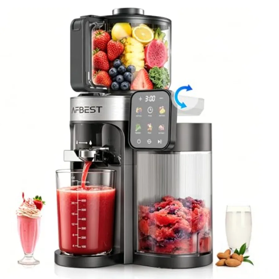

Cold Press Juicer for Home Use, Stainless Steel Body, Black, 6.5 Wide Chute, High-Yield Masticating Design with Self-Feeding Ho