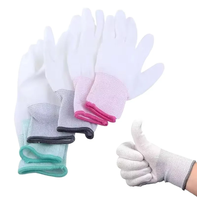 

White PU Coated Gloves Nylon Work Gloves Sewing Factory Machinery Gardening Woodworking Outdoor Work Car Repair Supplies