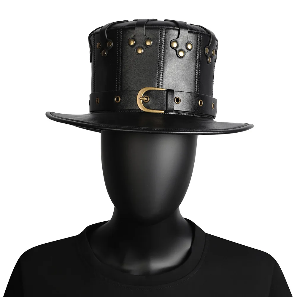 Vintage steampunk men\'s hat with top hat steampunk leather bowler hat halloween top hat gothic rave nightclub