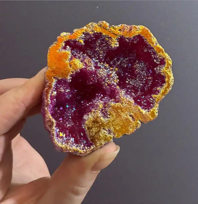 Fire Aura Geode: Radiant Energy Crystal - Luna by Louise，Unique Specimen for Collectibles and Educational Use