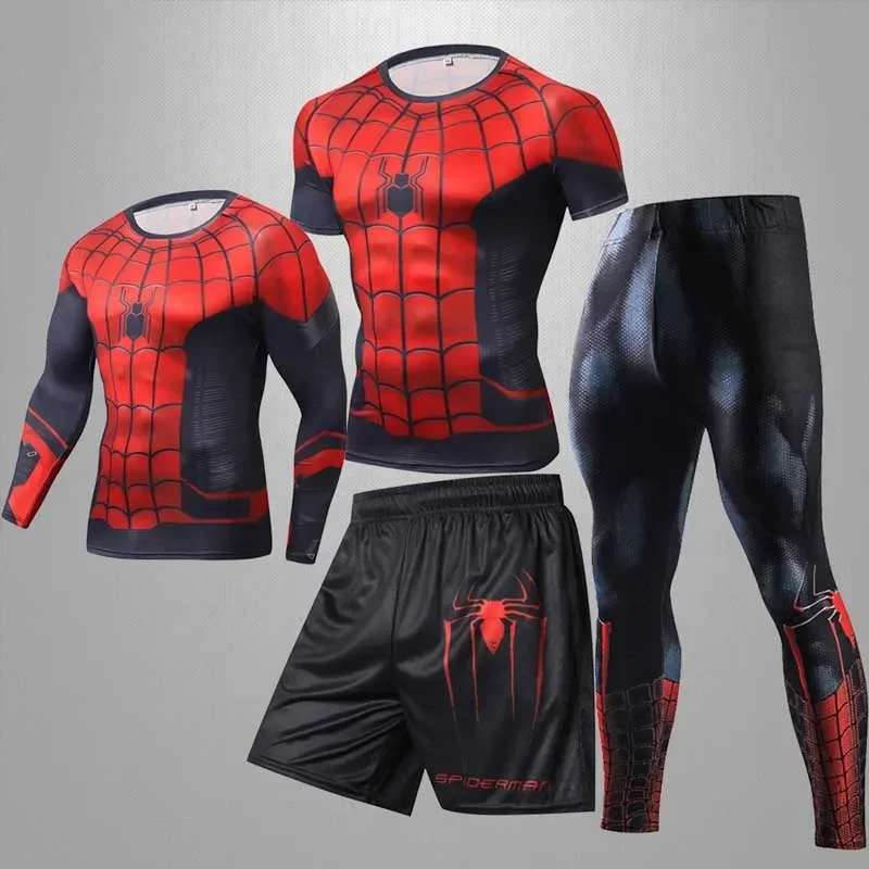 New Avengers Heroes Expedition Spider-Man Superhero 3D Printed T-shirt Long Sleeve Tight Sports Tight Fitness 2/3/4 Piece Suit