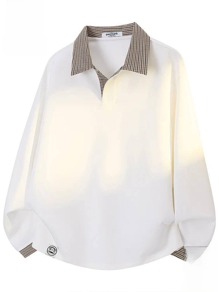 

PaulFrank Loose Casual Plaid Patchwork Collar Men's Vintage Color Blo Sweatirt Comfortable Cotton Blend Long Sve irt