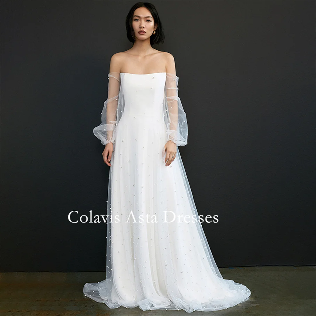 

Colavis Asta Elegant Wedding Dresses Off Shoulder 프롬드레스 Korea Pearls Tulle Photoshoot Outdoor Bride Gowns Party Women Bride