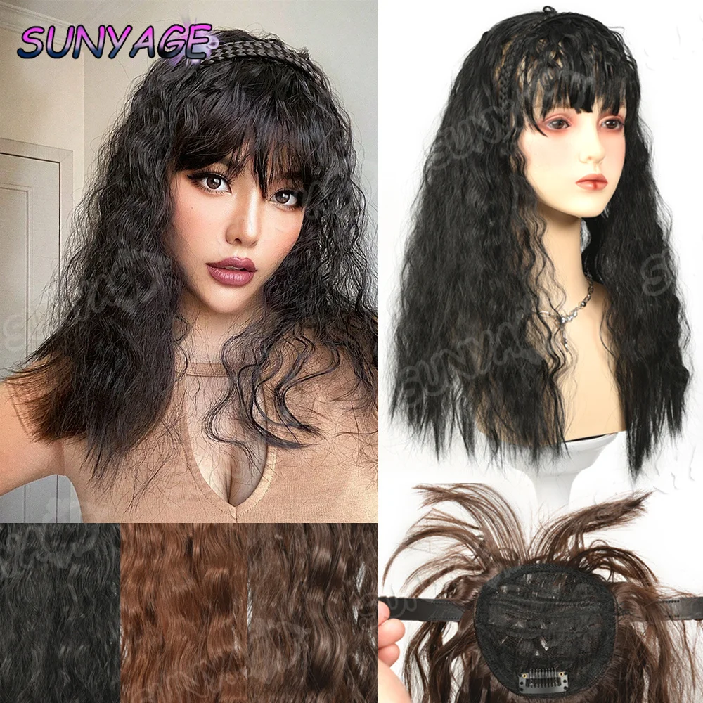 

Synthesis Bangs Invisible Head Hair Long straight Hair Double braid headband Head Overhead Invisible Replacement Cover WhiteHair