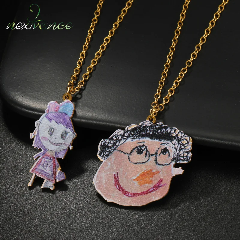 Nextvance Custom Kids Drawing Necklace For Women UV Printing Children Artwork Stainless Steel Choker Jewelry Personalized Gifts