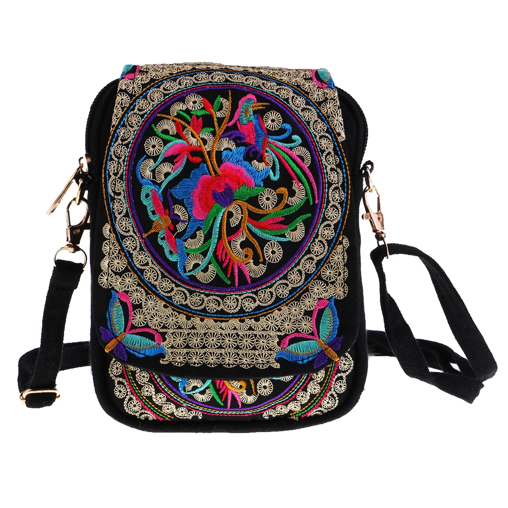 Vintage Boho Women Handbag Flower Totes Embroidery Shoulder Bag Shoulder Bag Travel Pouch Zip Bag