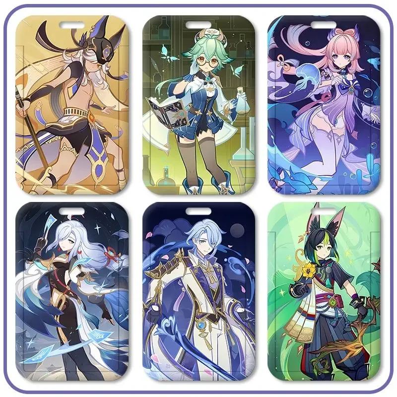 Game Impact Character Cards Genius Invokation TCG Pattern Retractable Credit Card Holders Bank ID Holders Bus Card Cover Case