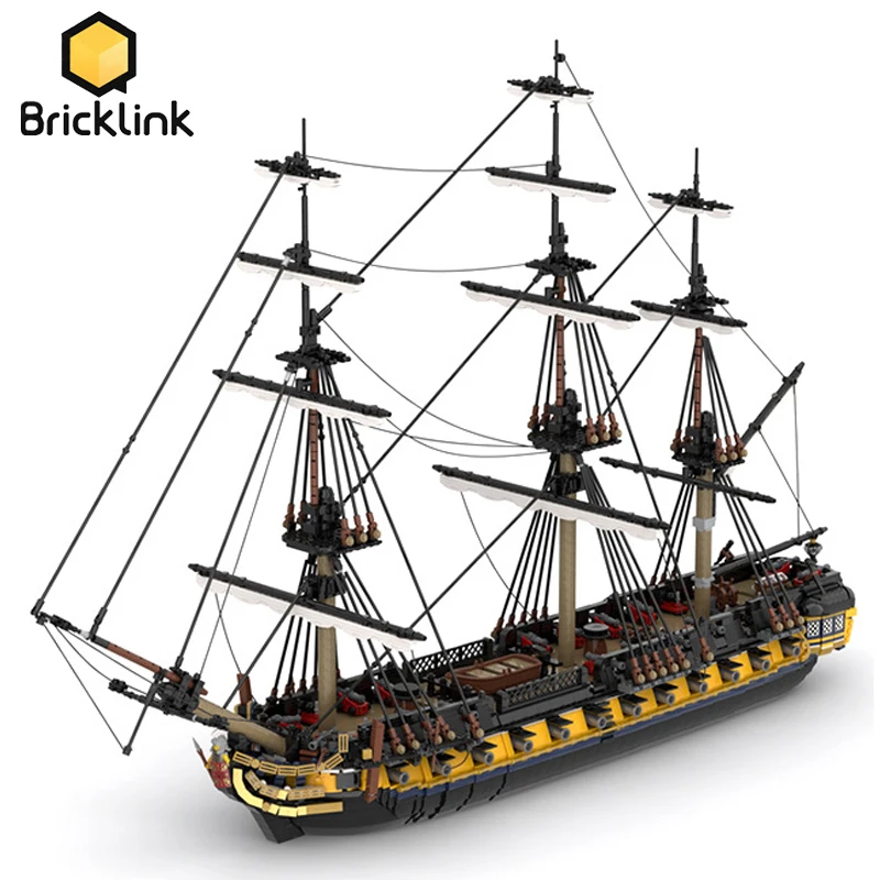 Bricklink MOC Medieval England Royal Navy Warship Set HMS Romulus British 44-gun Frigate Creative Boat Building Blocks Toys Gift