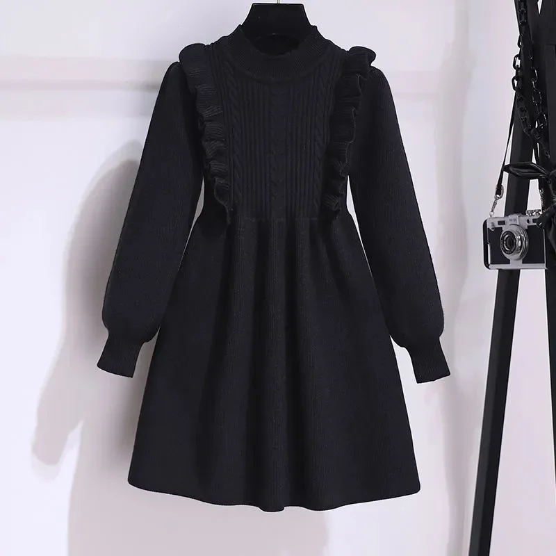 2024 Autumn Winter Teenagers Girls Kids Knit Sweater Dresses Princess lace clothes red new year Christmas 4 5 6 7 8 9 10 11 year