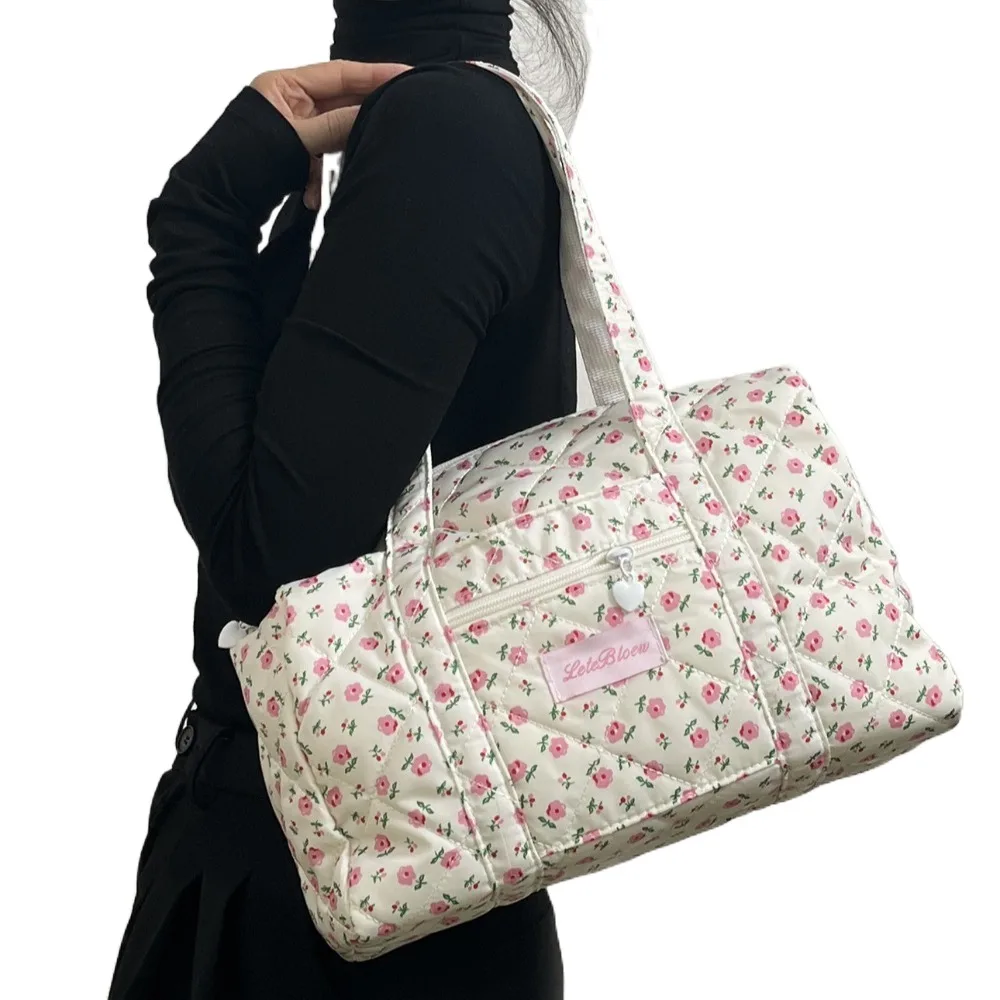 Korean Style Stroller Organizer Bags Flower Multi-pocket Floral Mummy Bag Baby Care Storage Lightweight Single Shoulder Bag