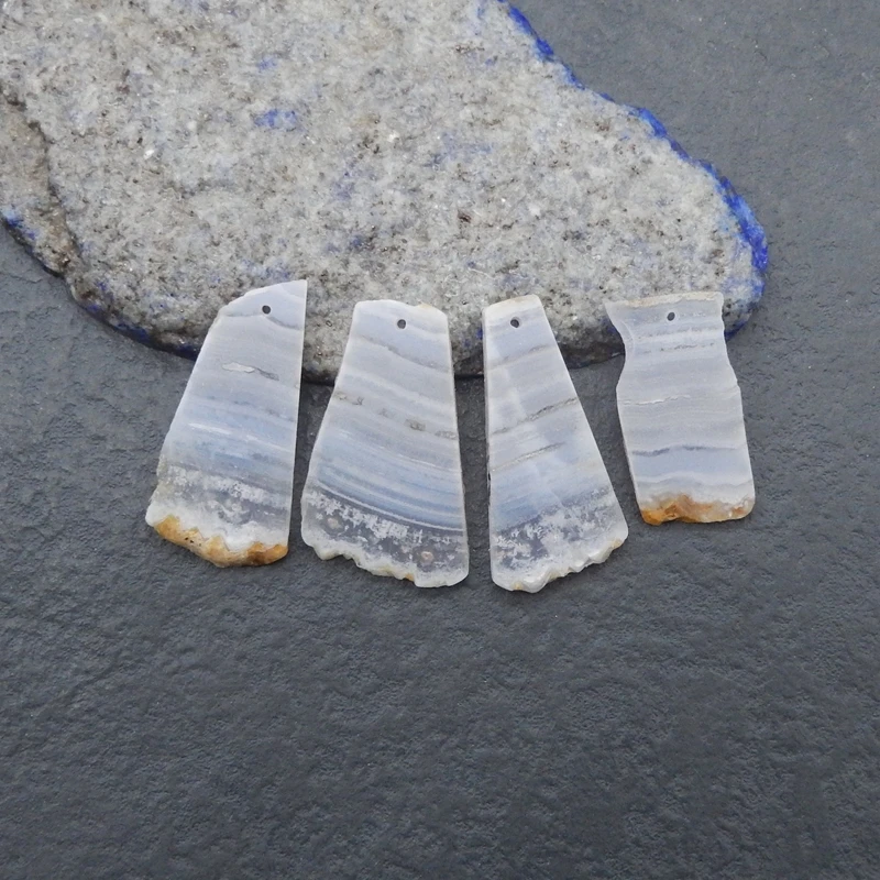 

Blue Lace Agate Nugget Pendant Beads, Handmade Natural Gemstones, Rough Side, 33x19x2mm, 30x17x2mm, 8.9g, 4Pcs