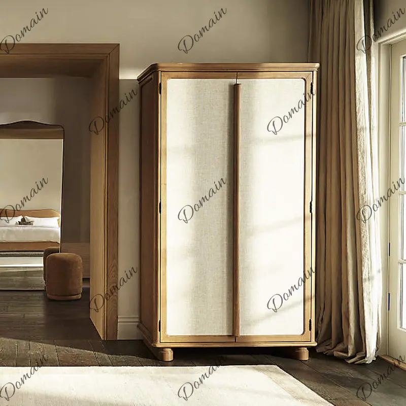 Nordic retro old oak bedroom double door wardrobe American simple living room color matching cabinet balcony locker