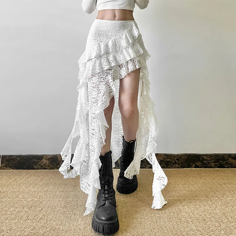 

Женские сексуальные кружевные юбки с высокой талией и оборками в стиле пэчворк, однотонные летние женские вечерние клубные костюмы, женская элегантная одежда