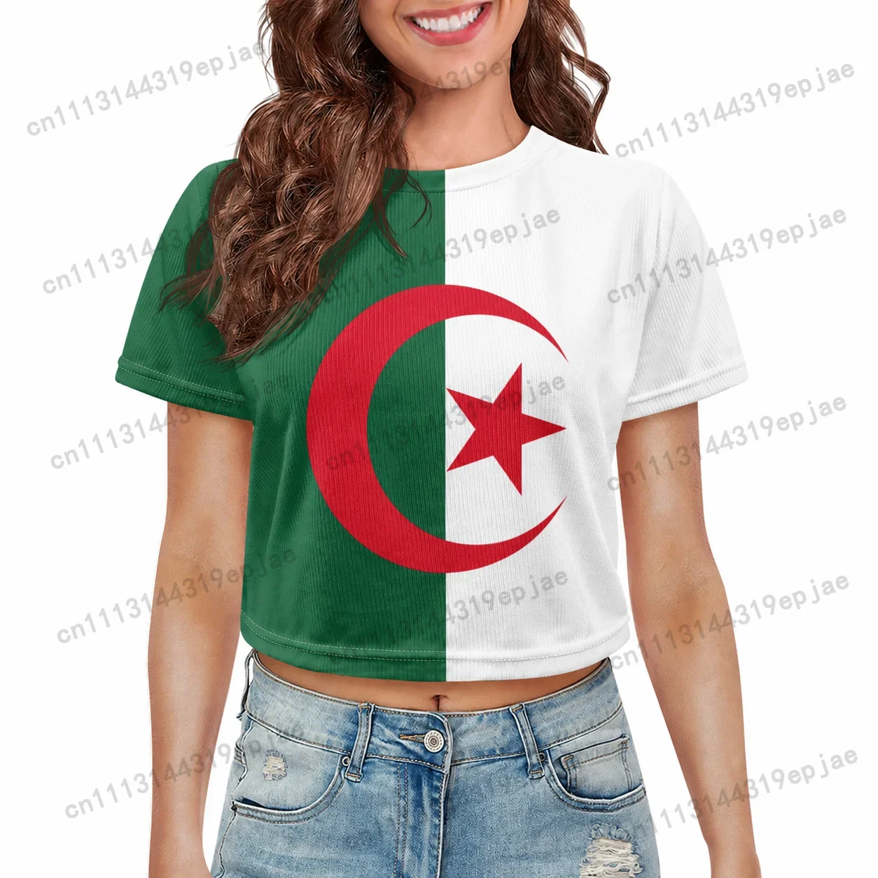 Algeria Albania Andorra National Flag Eagle Print Crop Tops Women Short Sleeve O-neck Casual Streetwear Y2K Green Summer T-shirt