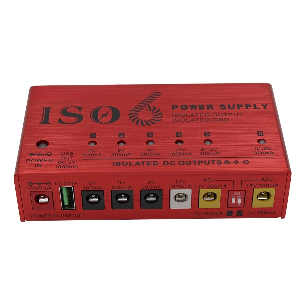 ISO6 Musical Instrument Power Supply, Multiple Isolated Outputs, Isolated Ground Low Noise for Guitar Effects Pedals