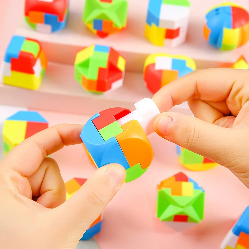 3D Puzzle Luban Lock Keychain Brain Teaser Mini Cube Intellectual Educational Toys for Kids Adults Antistress Party Favors