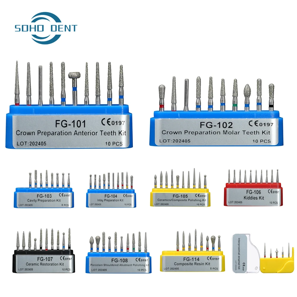 10 صناديق الأسنان الماس Fg الأزيز التدريبات 1.6 مللي متر ل طبيب الأسنان قبضة يد بسرعة عالية تلميع أدوات تبييض الأسنان عدة معدات طبيب الأسنان