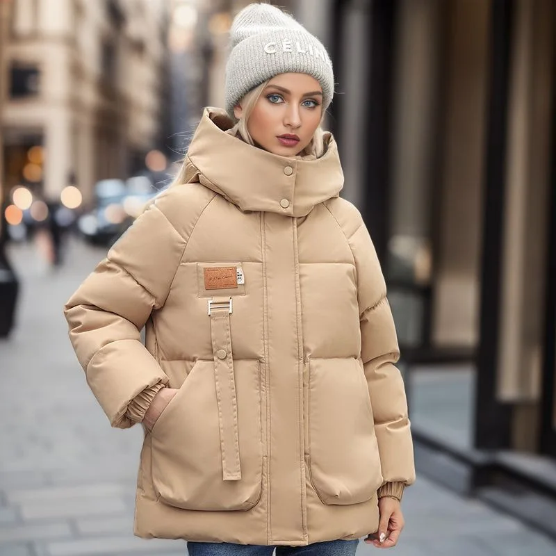 Parkas de gran tamaño con capucha para mujer, abrigo sencillo de algodón con cuello de pie, moda de invierno, 2023