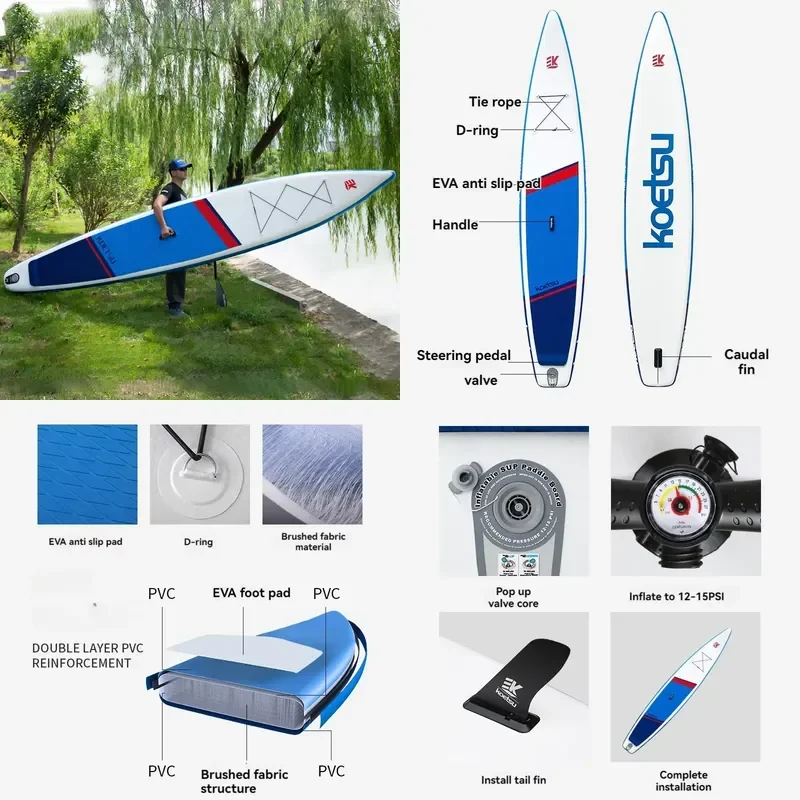12.6FT/14FT OEM SUP Inflatable All Round Stand up Water Sports Surf Paddle Board Double Layer Racing SUP Paddleboard