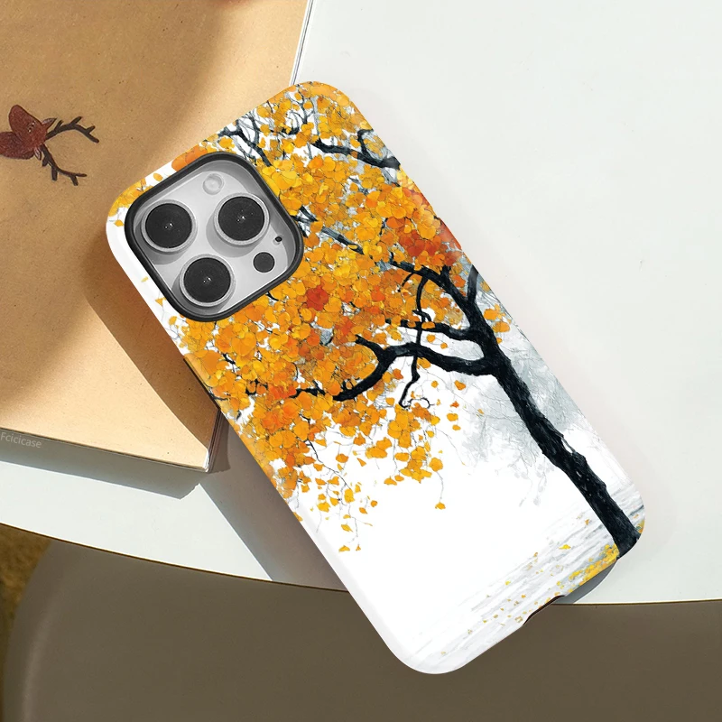 Fcicicase Tree Print Pattern Case For iPhone 16 15 Plus 14 13 12 Pro Max 11 2 in 1 Magnetic For Magsafe Wireless Charge Cover