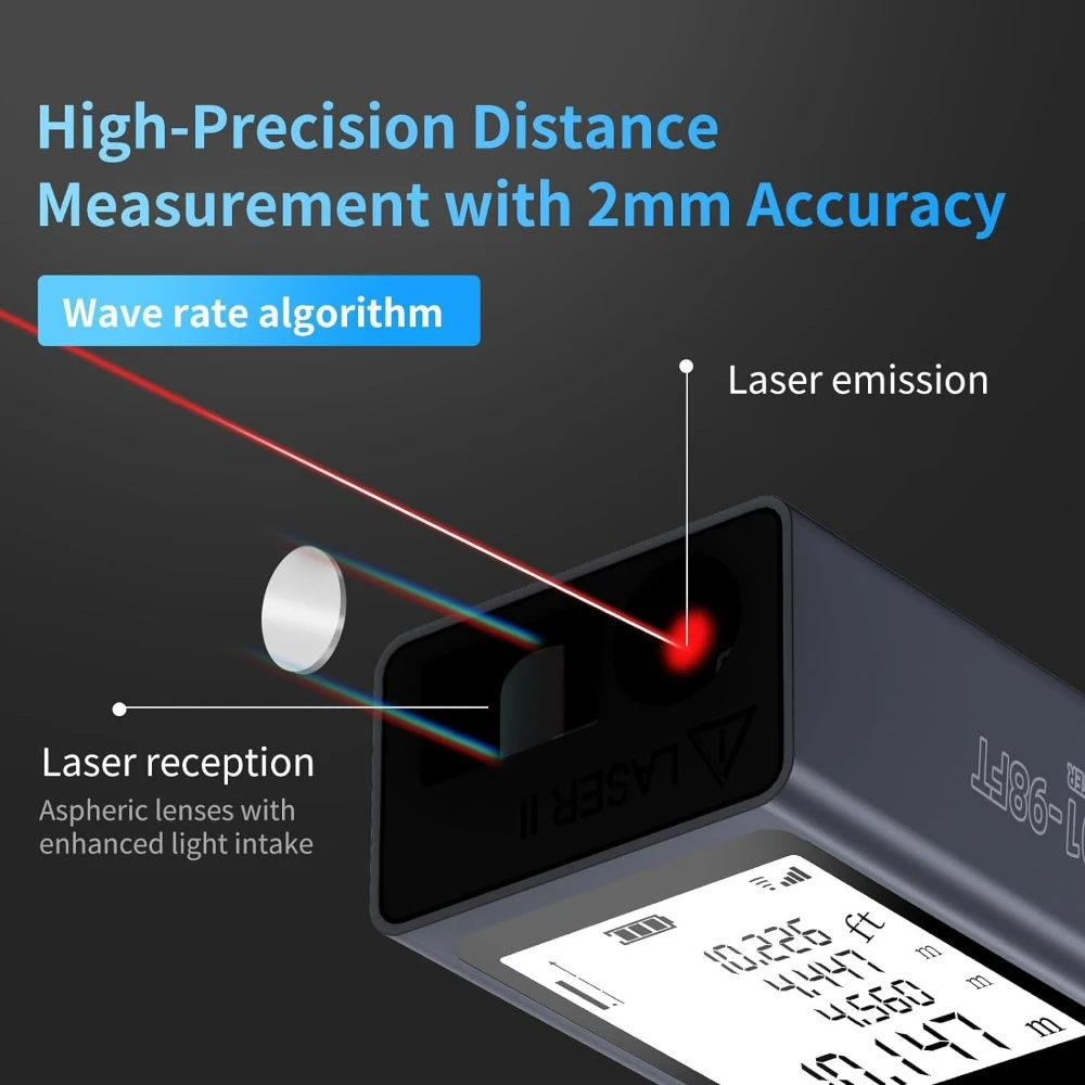 30M Laser Rangefinder Digital Tape Measure Laser Ruler USB Charge Aluminum Alloy Fuselage Measuring ﻿ ﻿