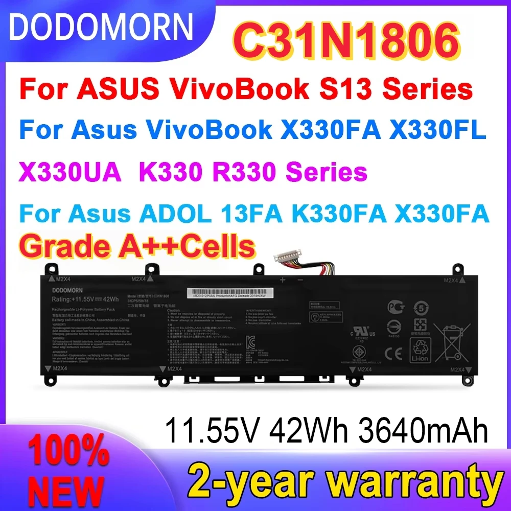 High Quality C31N1806 Laptop Battery For ASUS VivoBook S13 S330FA S330UA X330UN K330FA V330FN R330UN I330FN ADOL13F ADOL13U