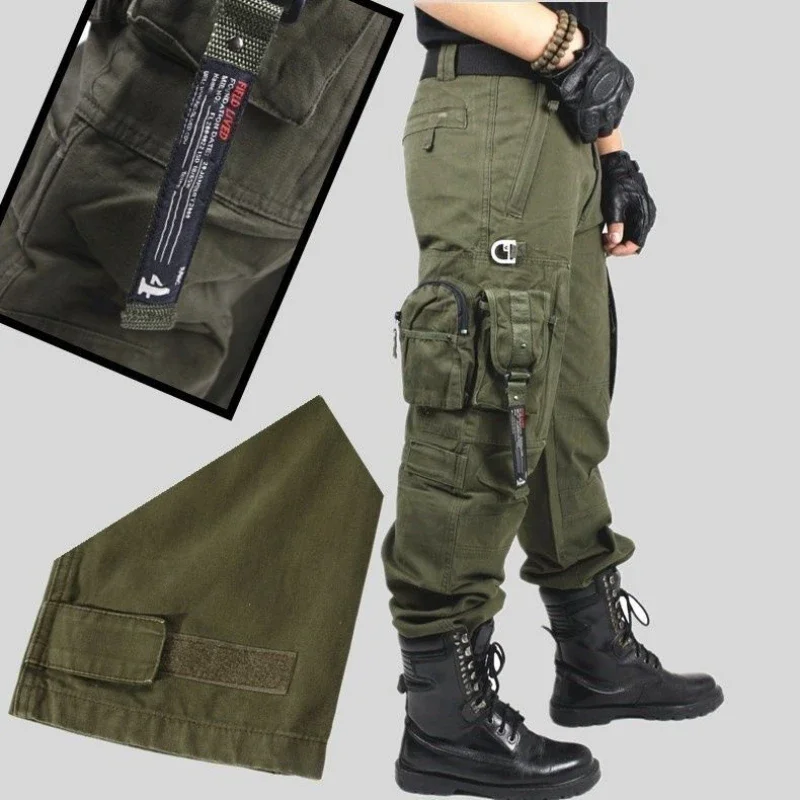 Men Fashion Tactic Cargo Pants Autumn Winter Outdoor Mountaineering Training Overalls Multiple Pockets Wear Resistant Trousers