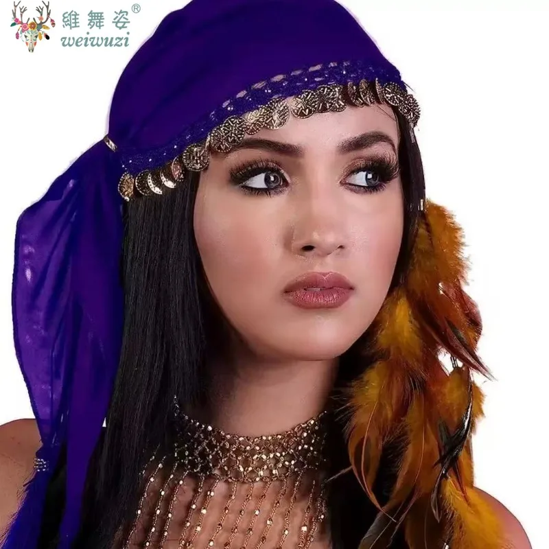Aksesoris Wanita untuk Tari Perut, Pertunjukan Panggung, Kerudung Koin Gypsy, Aksesoris Kostum Tari Etnik, Topi Folk Cantik