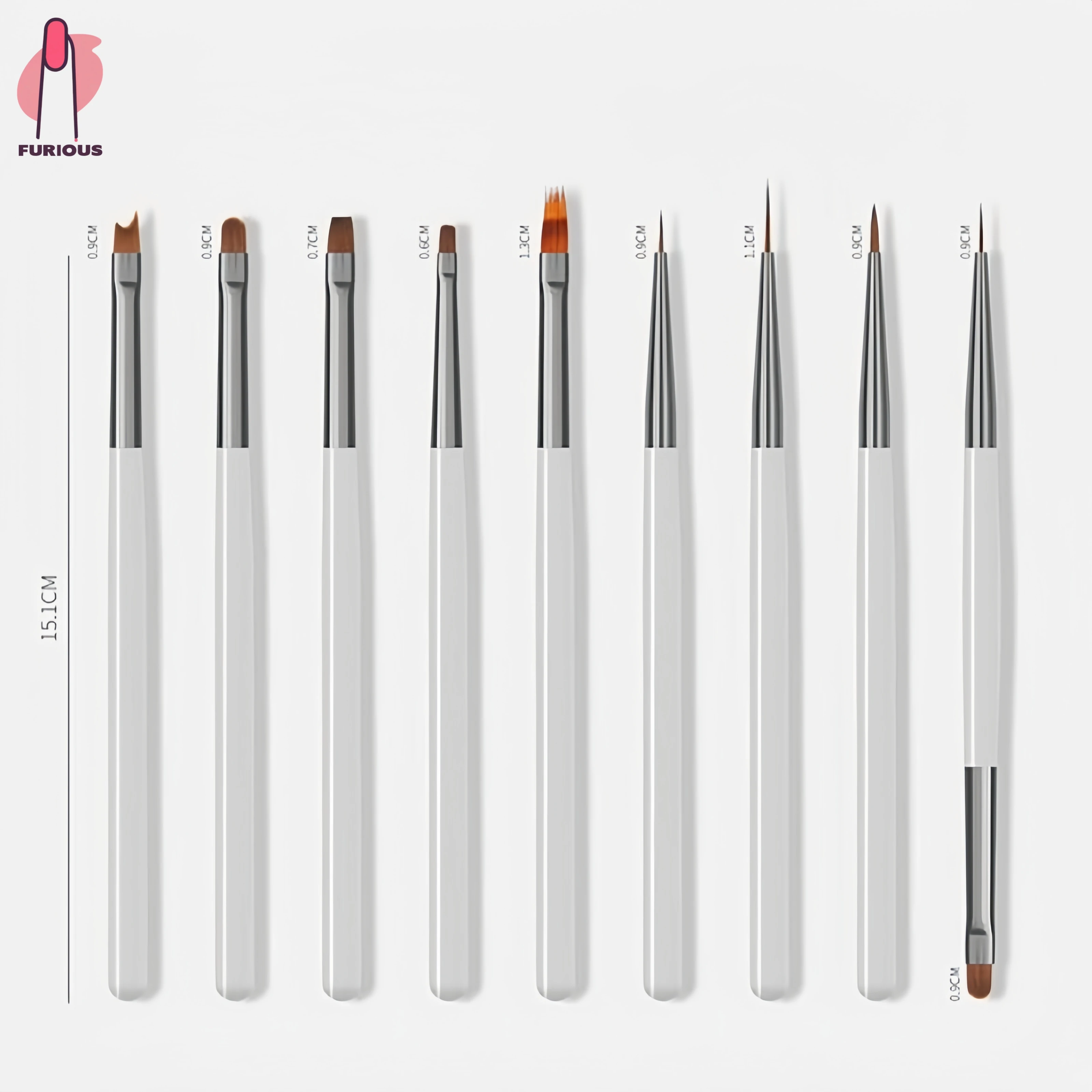 9 pçs pincéis de arte do prego profissional pintura caneta forro diy escova para design da arte do prego ferramenta manicure marrom e cinza