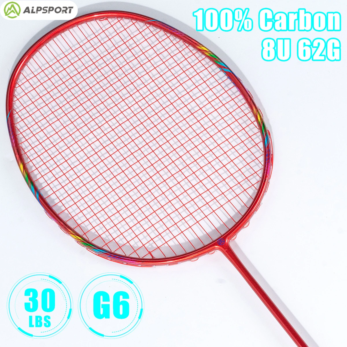 

ALPSPORT Badminton racket BBQ2.0 8U T800 Carbon Pro Badminton Racket 65g Damping Ring High Durability Red