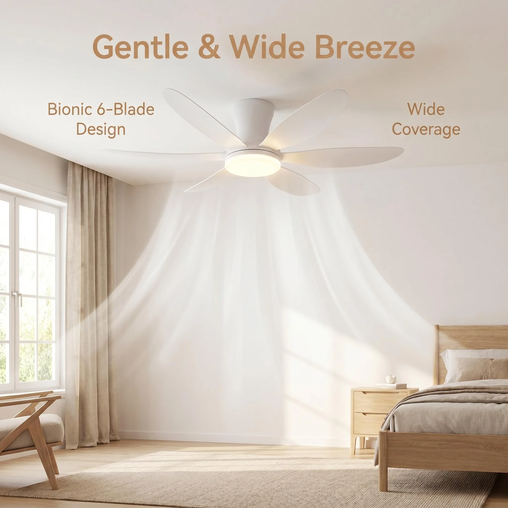 Lámpara de Techo LED Minimalista con Ventilador, 6 Velocidades, 3/6 Aspas, Control Remoto, Motor DC Reversible y Silencioso, Decoración Interior para el Hogar