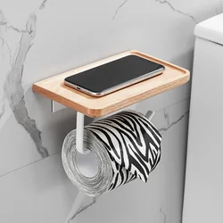 SARIHOSY Wooden Toilet Paper Holder Bathroom Wall Mount WC Paper Phone Holder Shelf Storage Towel Roll Shelf Accessories