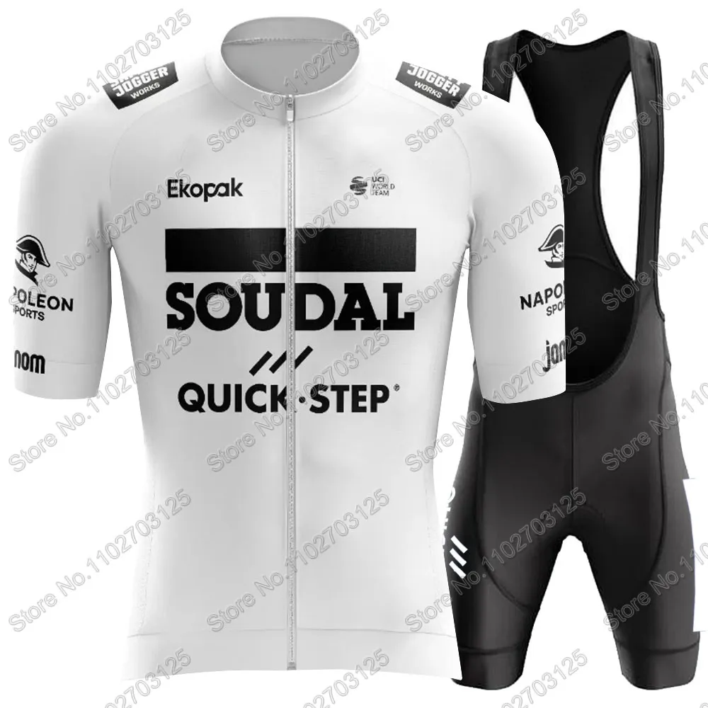 White Soudal Quick Step Team 2024 Cycling Jersey Set Short Sleeve TDF Clothing Mens Bike Shirts Suit Bicycle Bib Shorts MTBRopa images - 6