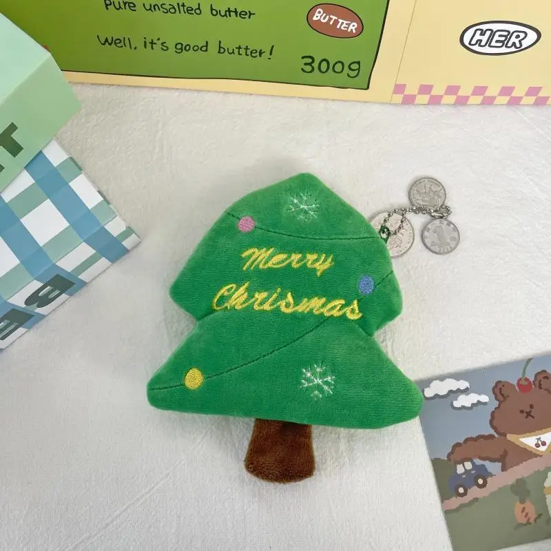 Schattige pluche portemonnee cartoon kerstboom muntzak rits portemonnee USB bedrade headset mini sleuteltas kinderverjaardagscadeau