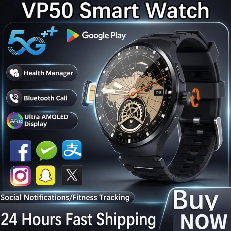 New 2026 VP50 Android Smart Watch,1.75 Inch AMOLED,GPS Tracker Compass,WiFi,HD Camera,Insert SIM Card Make Calls,App Smartwatch